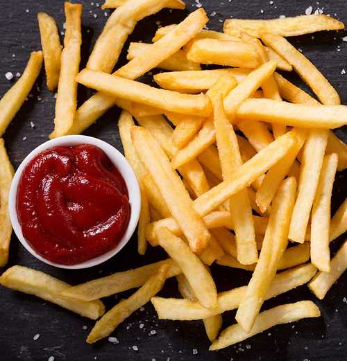 freshly baked fries with ketchup