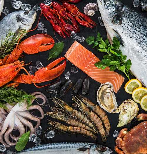 wide array of seafood presented on a platter